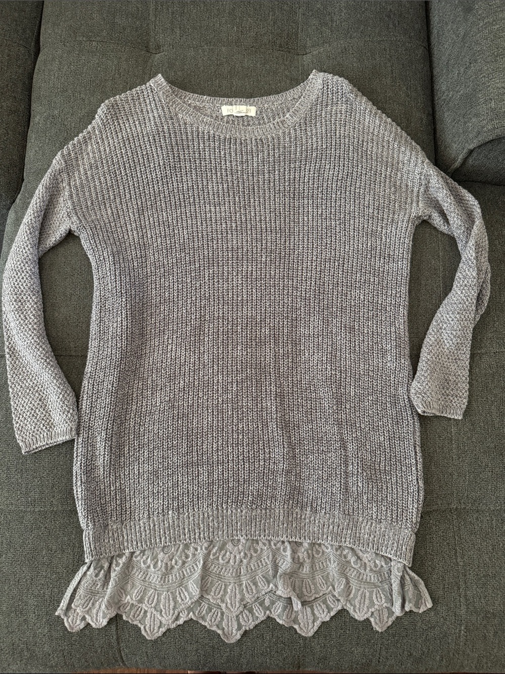 Forever 21 Lace-Hem Long Crewneck Sweater